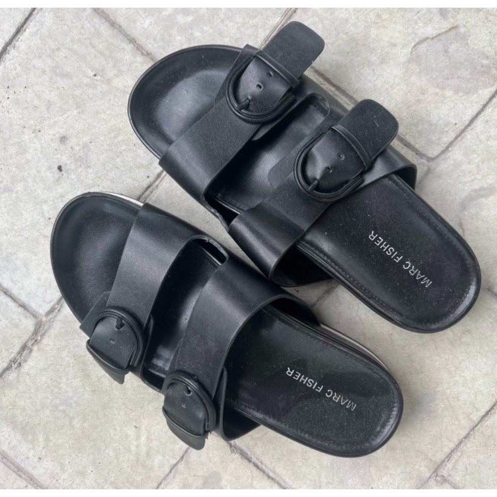 Marc Fisher Keena Black Buckle Sandals